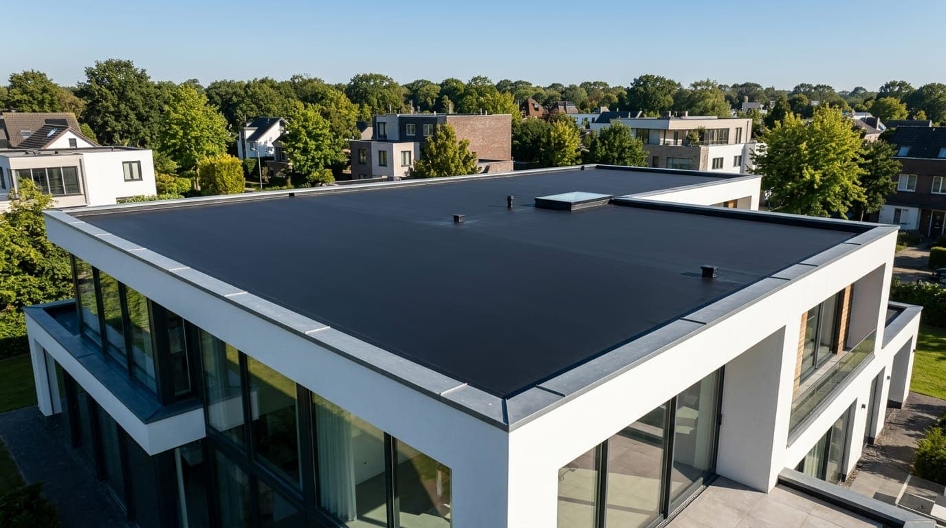 Vakman voert dakwerk en zinkwerk uit op een hellend dak